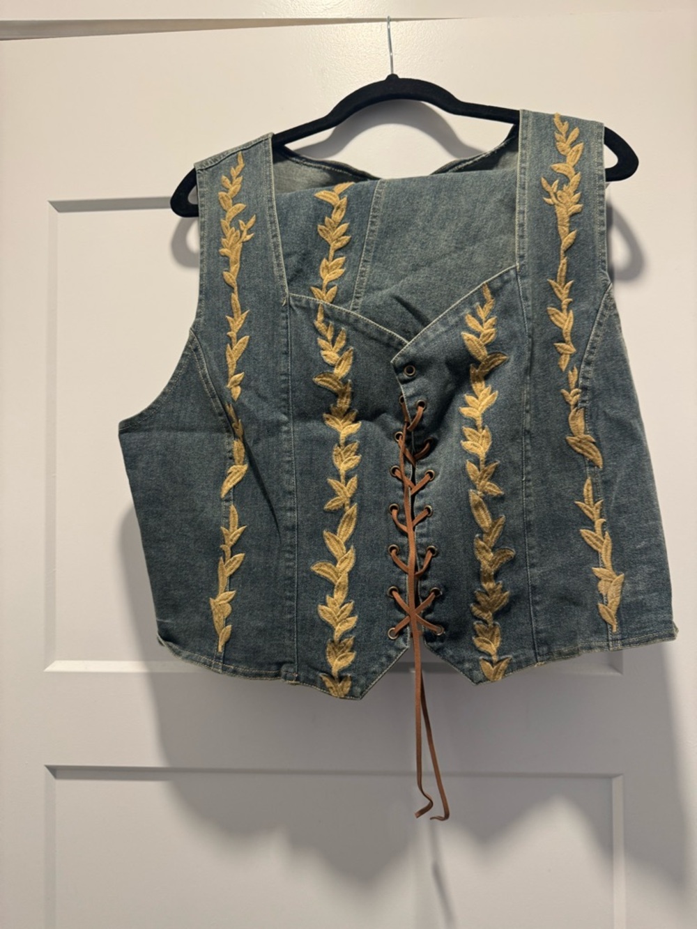 Denim square line crop top & skirt set - Picture 4 of 6
